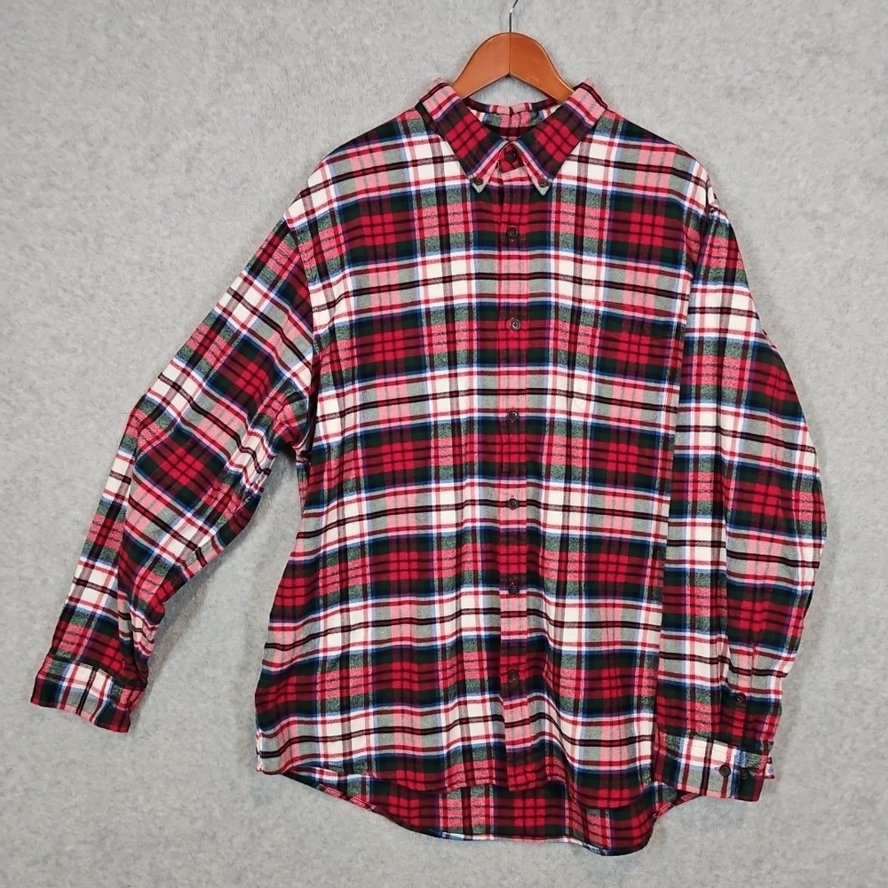 Lands End Long Sleeve Flannel Shirt XXL 18-18 1/2 Red and Green Y2k Christmas